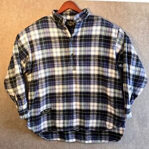 The Vermont Flannel Co Mens‎ Small Blue Plaid Cotton Henley Pullover Shirt USA